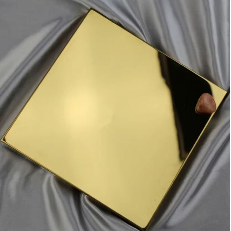 SS Brush Etching Back Side Gold Mirror